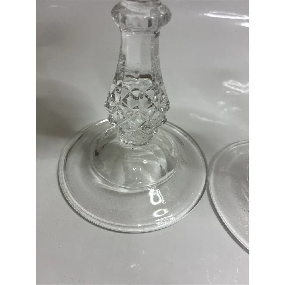 ELEGANT CRYSTAL CANDLE STICK HOLDERS~DIAMOND POINT STYLE~6.75 IN.